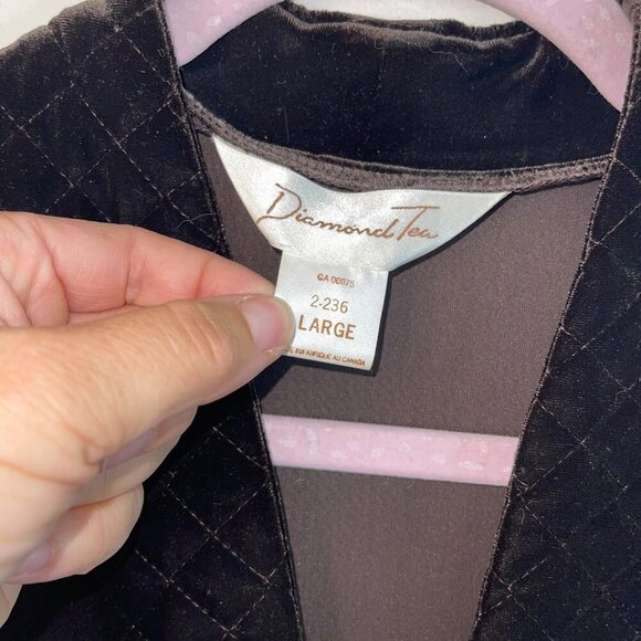 Diamond Tea Womens Robe Size Large Brown Full Zip Velvet Pockets Quilted - Picture 4 of 8